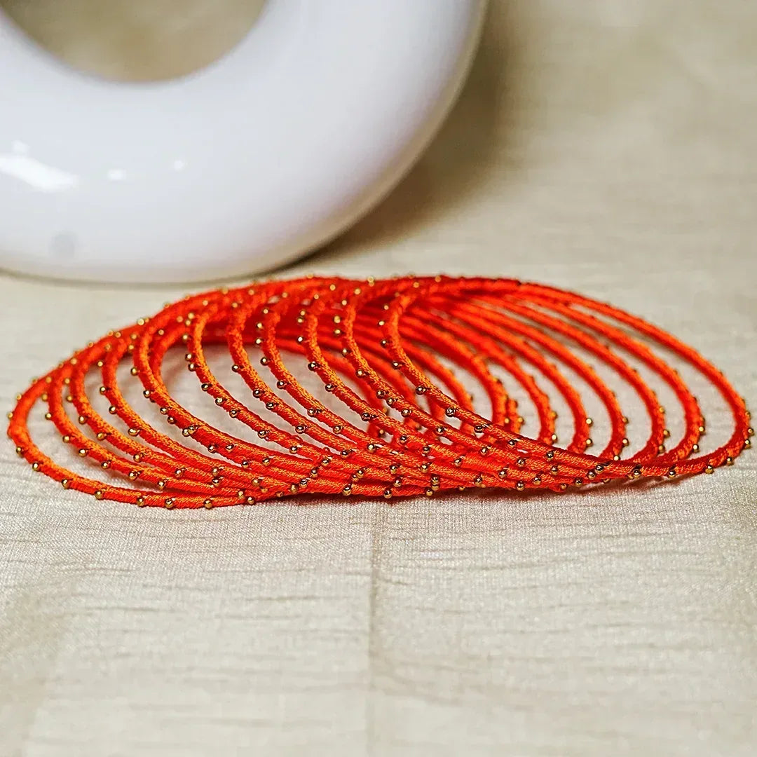 Metal Base with Premium Thread Work Bangles for Women & Girls (Pack of 12 Bangle) - The Golden Cascade